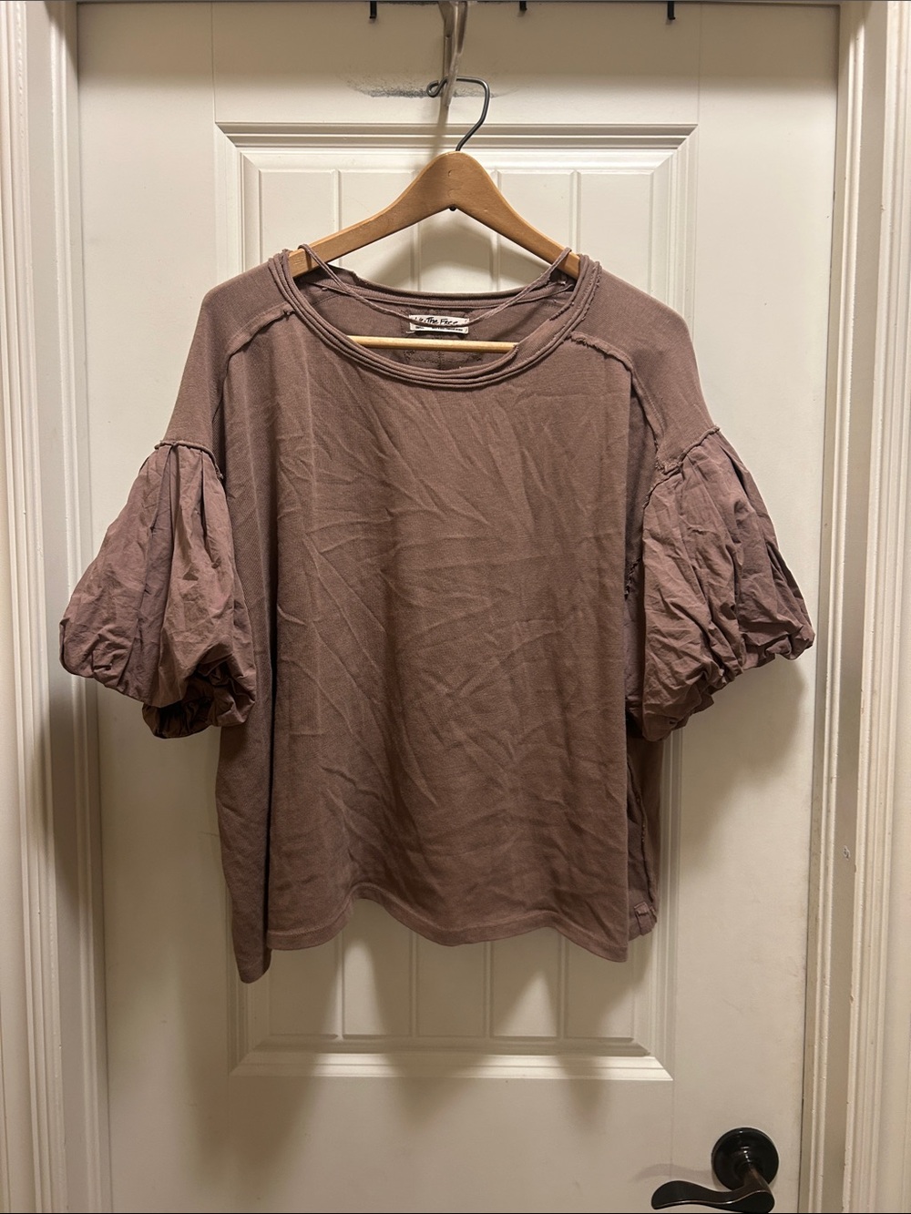 We The Free brown  boho Puff-Sleeve cotton  Short Sleeve Tee